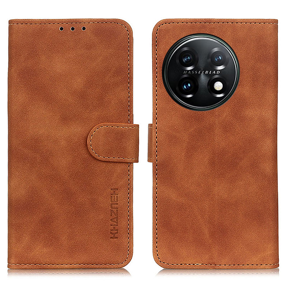 KHAZNEH For OnePlus 11 5G Leather Phone Case Retro Texture Anti-fall Phone Cover with Wallet Stand