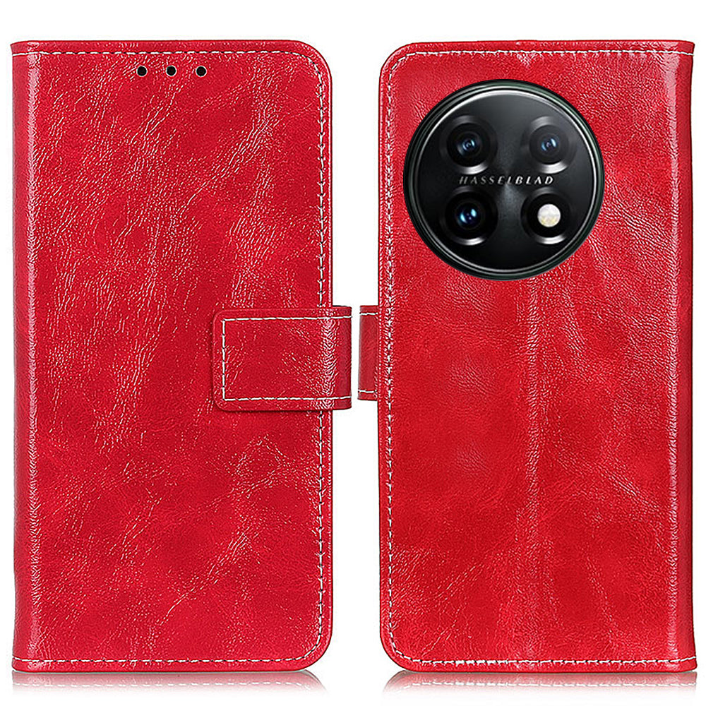 Cell Phone Cover For OnePlus 11 5G Leather Retro Crazy Horse Texture Anti-scratch Phone Case Stand Wallet