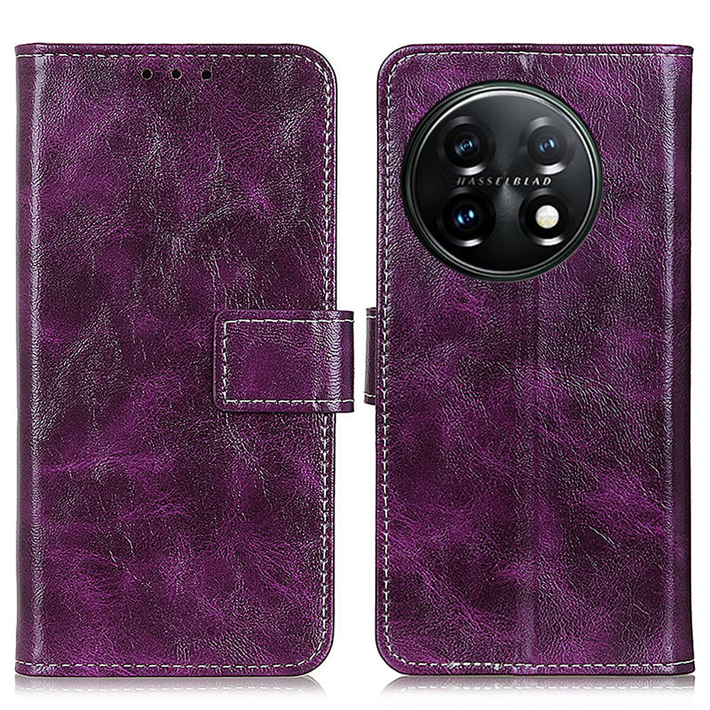 Cell Phone Cover For OnePlus 11 5G Leather Retro Crazy Horse Texture Anti-scratch Phone Case Stand Wallet