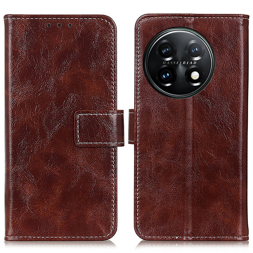 Cell Phone Cover For OnePlus 11 5G Leather Retro Crazy Horse Texture Anti-scratch Phone Case Stand Wallet