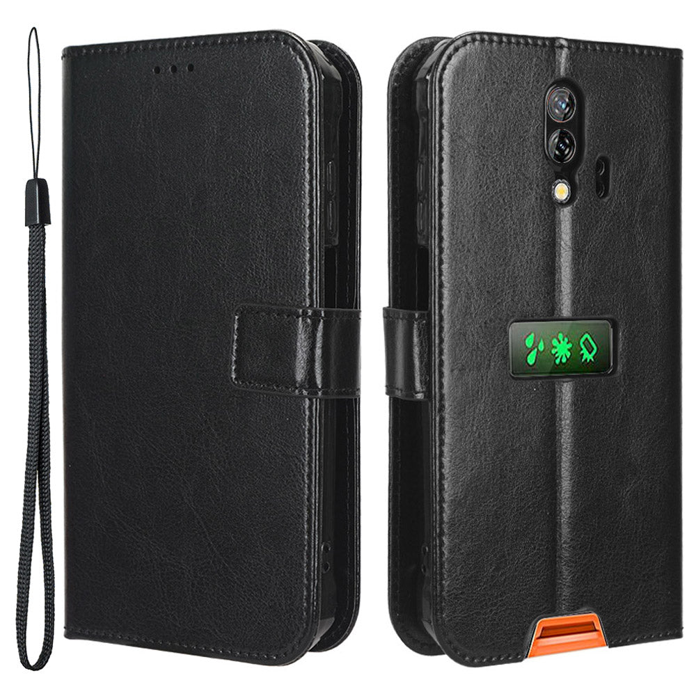 For Blackview BV7200 Crazy Horse Texture Wallet Stand Case PU Leather Flip Phone Cover with Strap