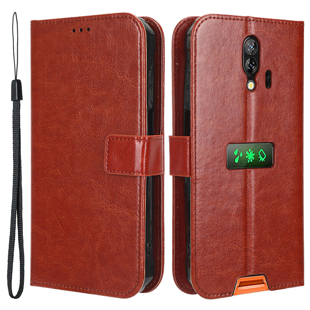 For Blackview BV7200 Crazy Horse Texture Wallet Stand Case PU Leather Flip Phone Cover with Strap