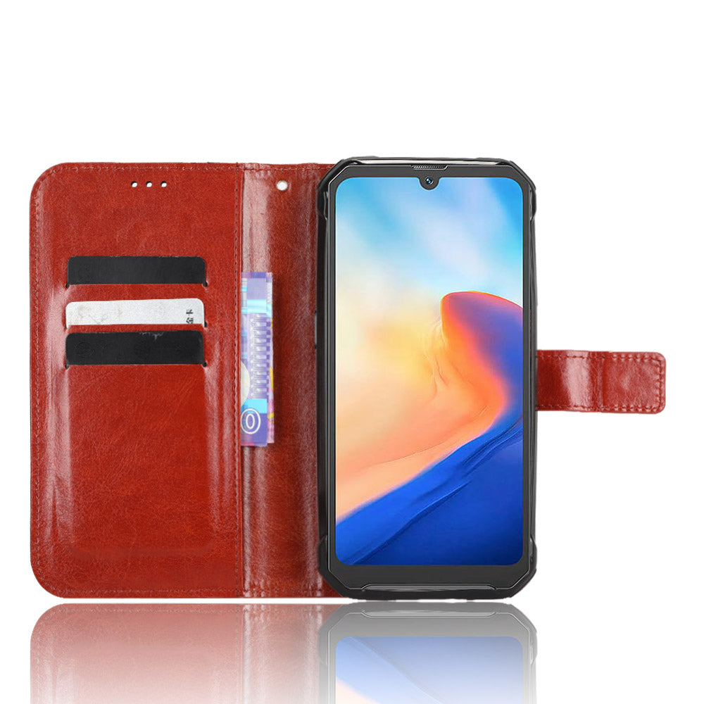 For Blackview BV7200 Crazy Horse Texture Wallet Stand Case PU Leather Flip Phone Cover with Strap