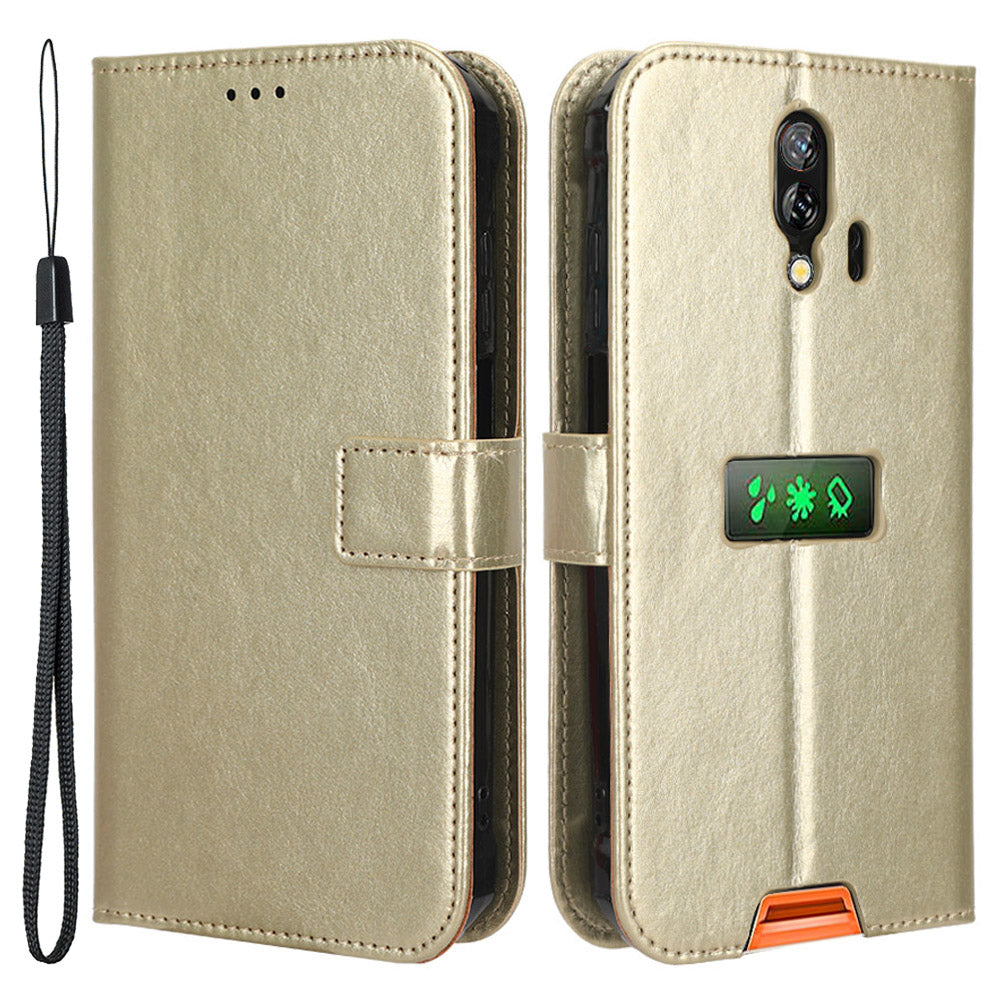 For Blackview BV7200 Crazy Horse Texture Wallet Stand Case PU Leather Flip Phone Cover with Strap