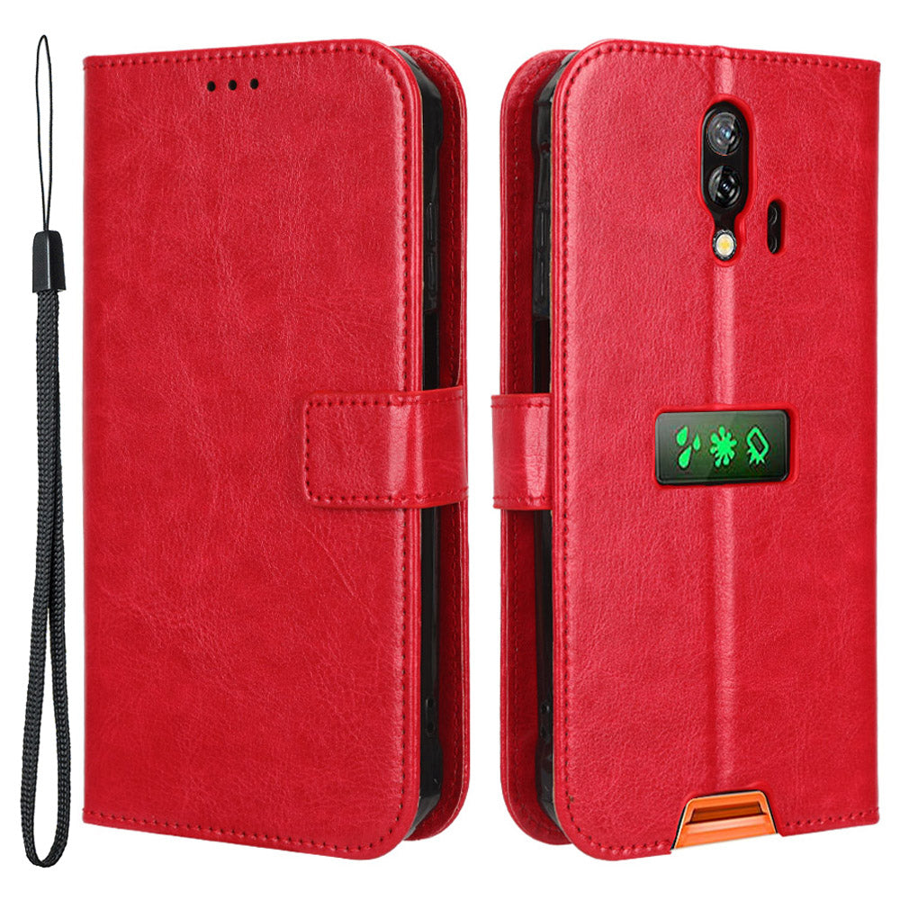 For Blackview BV7200 Crazy Horse Texture Wallet Stand Case PU Leather Flip Phone Cover with Strap