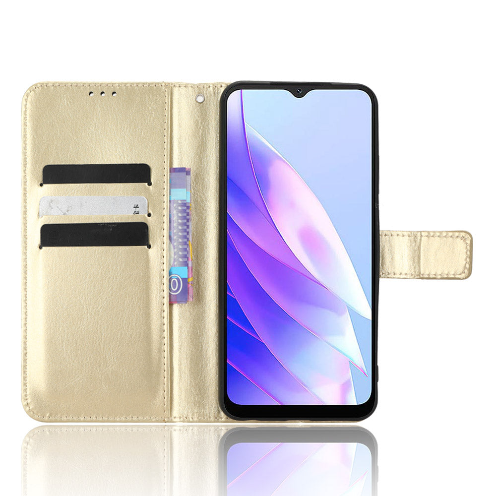 For Blackview A52 4G Wrist Clutch Phone Bag Crazy Horse Texture Wallet Stand Case PU Leather Cell Phone Cover