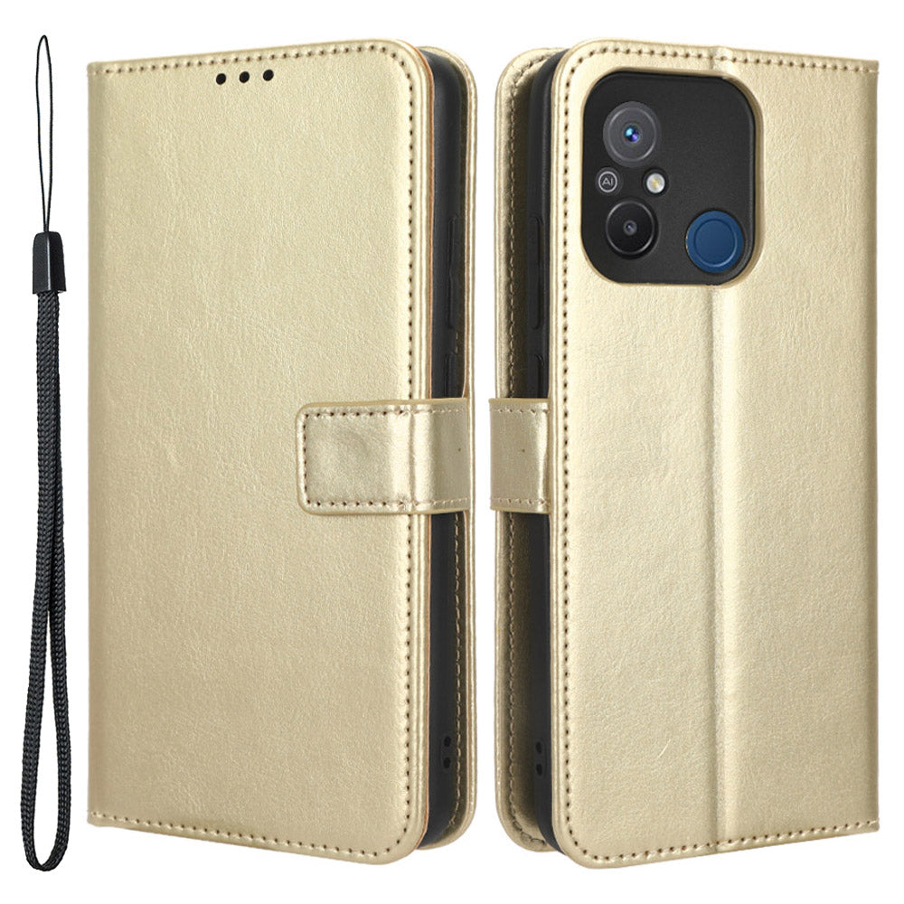 For Xiaomi Redmi 12C 4G 11A 4G Poco C55 4G Crazy Horse Texture Wallet Stand Case PU Leather Flip Phone Cover with Strap
