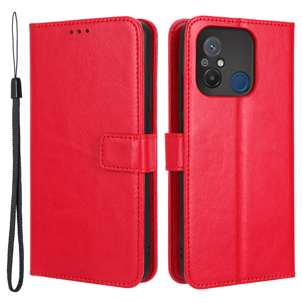 For Xiaomi Redmi 12C 4G 11A 4G Poco C55 4G Crazy Horse Texture Wallet Stand Case PU Leather Flip Phone Cover with Strap