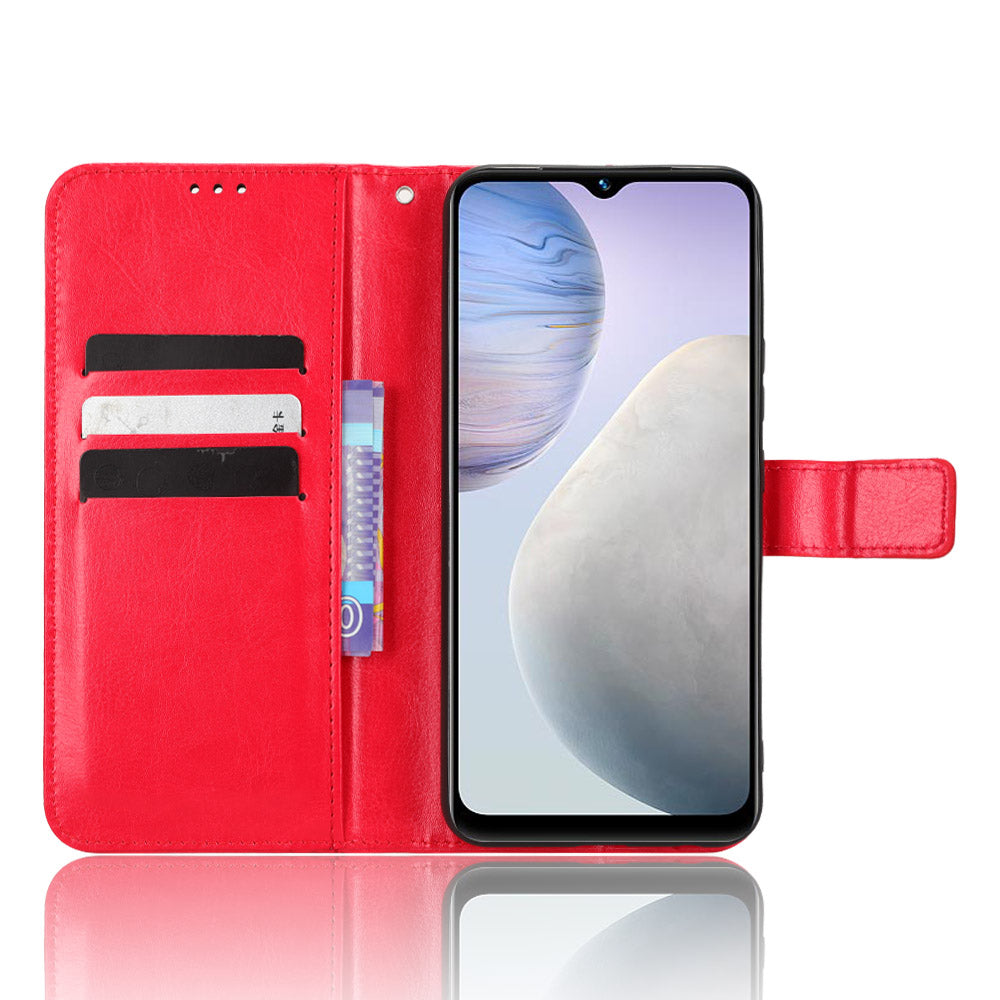 Mobile Phone Case for vivo Y02 4G Anti-drop Crazy Horse Texture Wallet Stand PU Leather Phone Cover with Strap