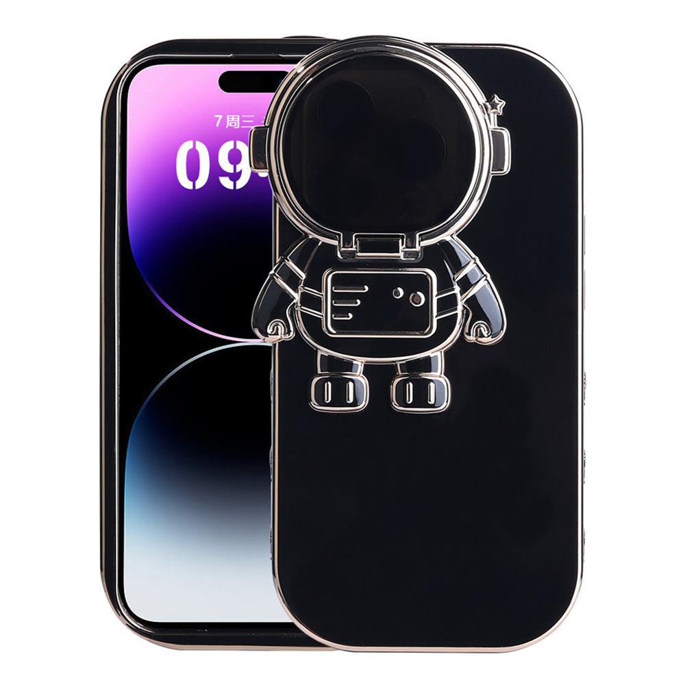For iPhone 14 Pro Anti-fall Phone Case Spaceman Design Phone Cover Kickstand with Camera Lens Cover - Purple