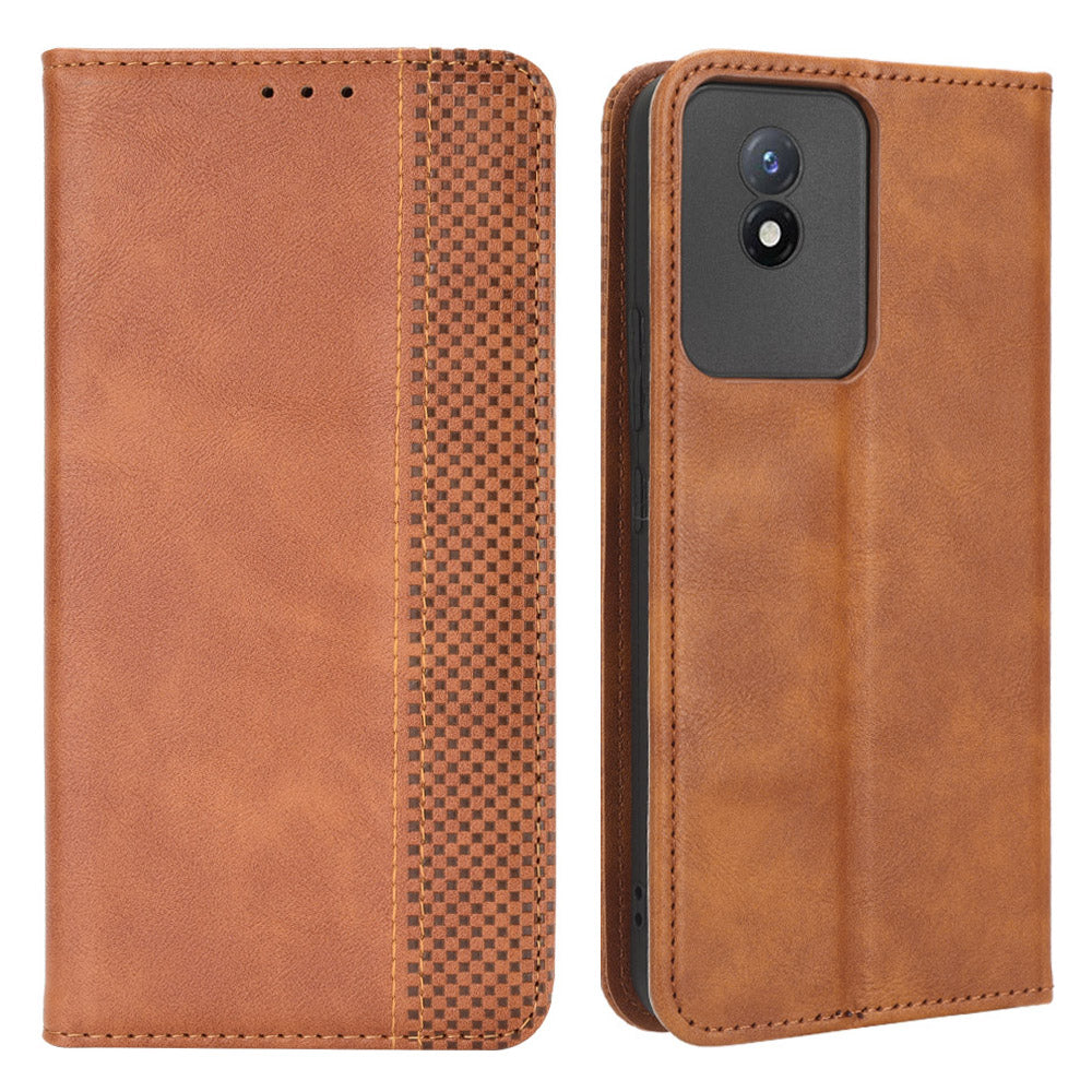 For vivo Y02 4G Retro Texture Phone Case Drop-proof PU Leather Stand Wallet Cellphone Cover