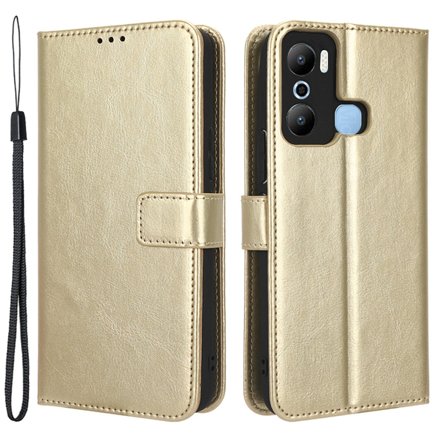 Crazy Horse Texture Phone Case for Infinix Hot 20 Play 4G Wallet Stand PU Leather Phone Cover with Strap