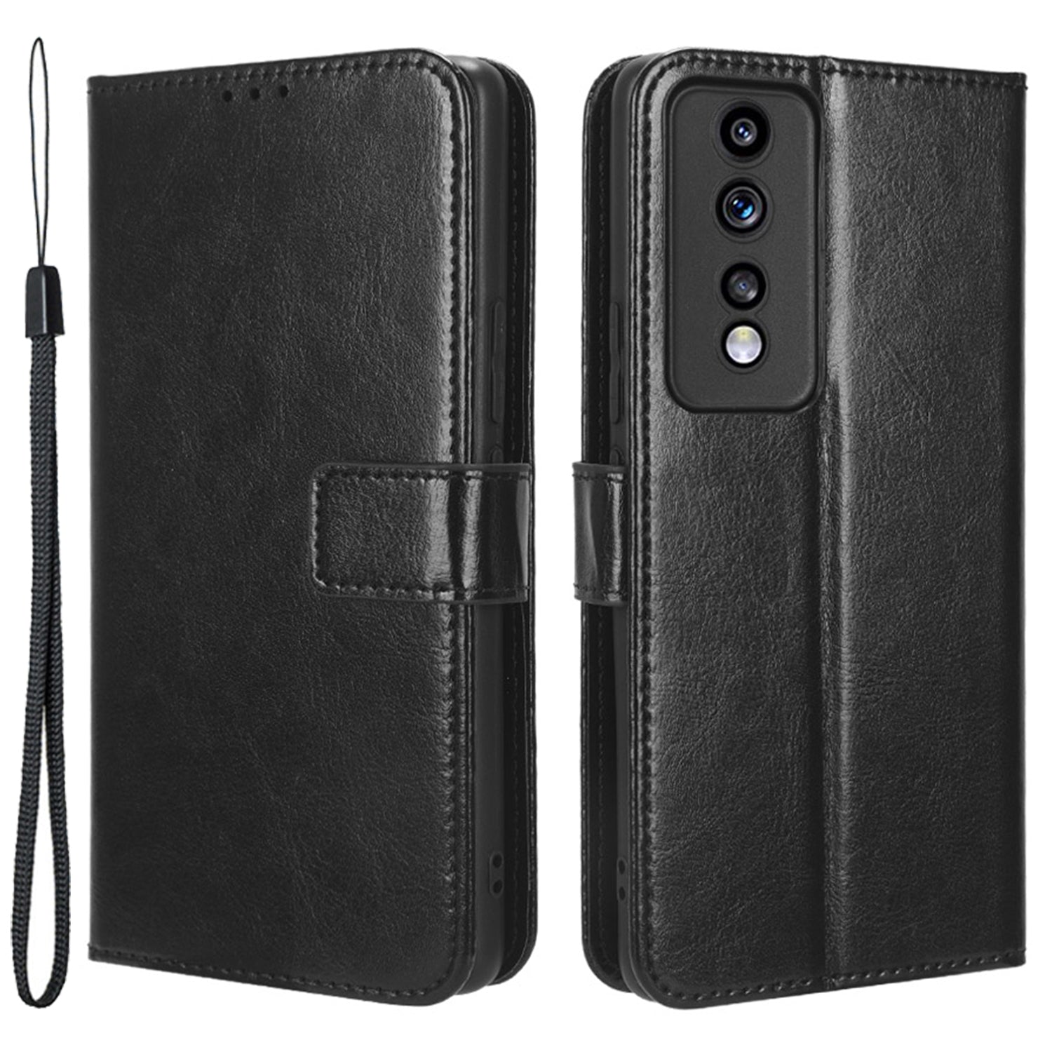 For Honor 80 GT 5G Crazy Horse Texture Wallet Stand Case Scratch Proof PU Leather Phone Cover with Strap