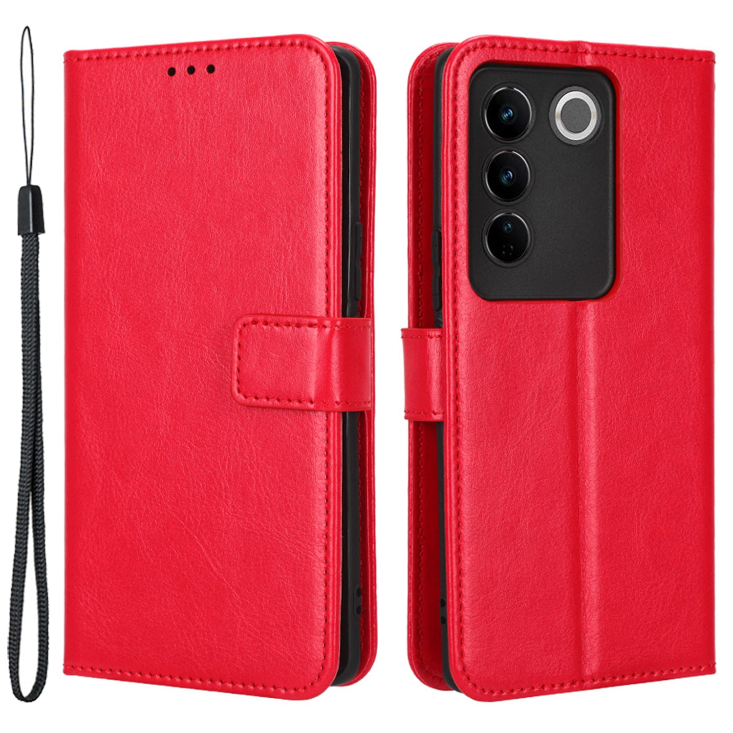 For vivo S16 S16 Pro V27 V27 Pro Crazy Horse Texture PU Leather Wallet Stand Case Flip Phone Cover with Strap