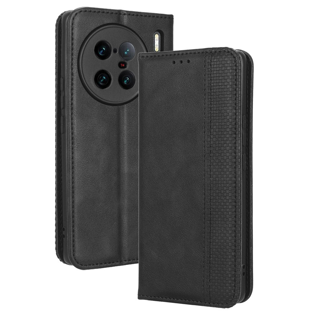 For vivo X90 Pro 5G Mobile Phone Case Retro Texture PU Leather Stand Wallet Phone Cover