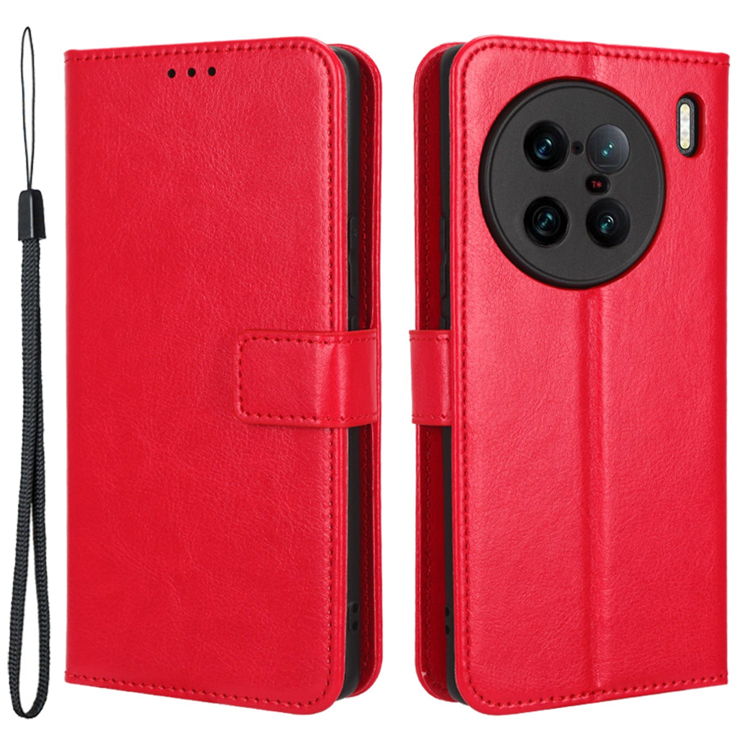 For vivo X90 Pro 5G Crazy Horse Texture Wallet Stand Case PU Leather Flip Phone Cover with Strap