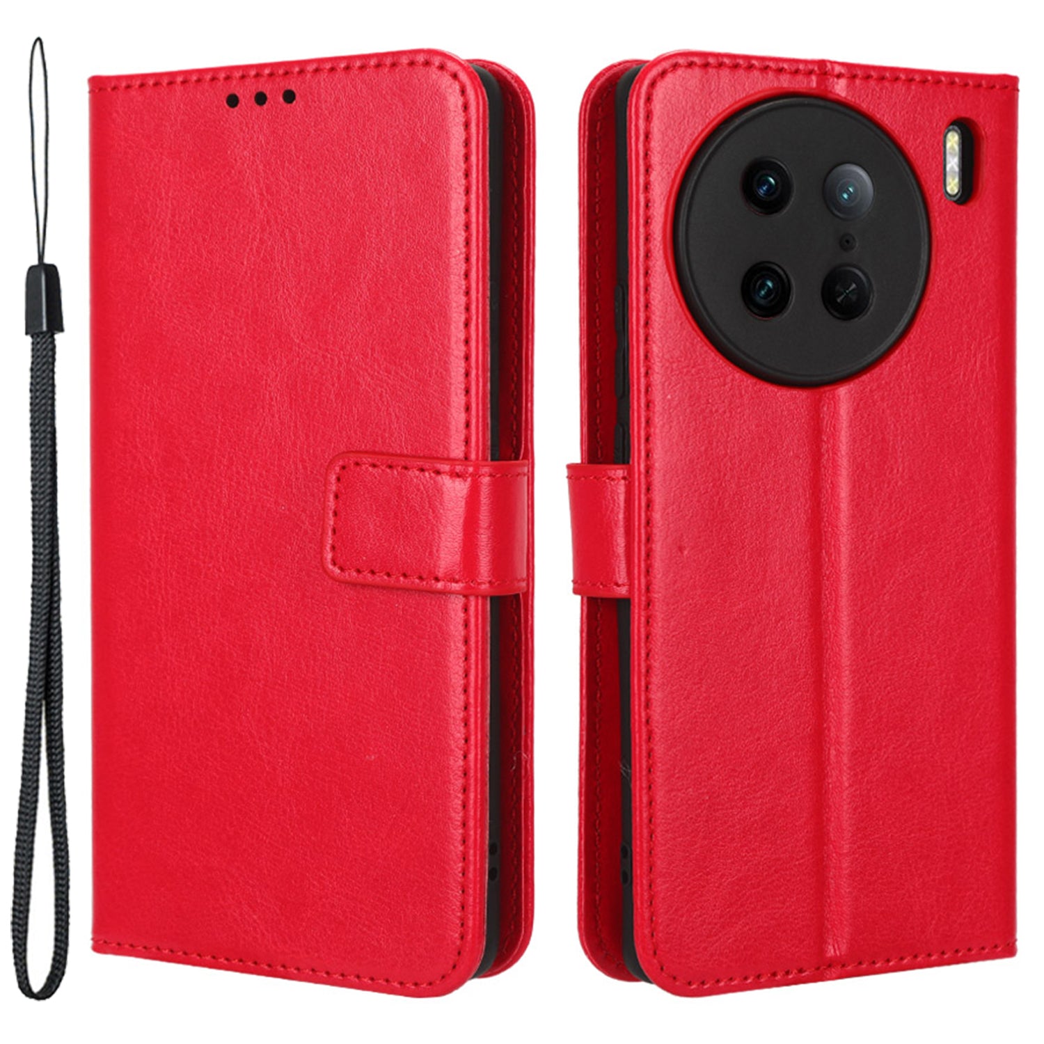 Crazy Horse Texture Wallet Stand Case for vivo X90 Pro 5G Fall Proof PU Leather Phone Cover with Strap