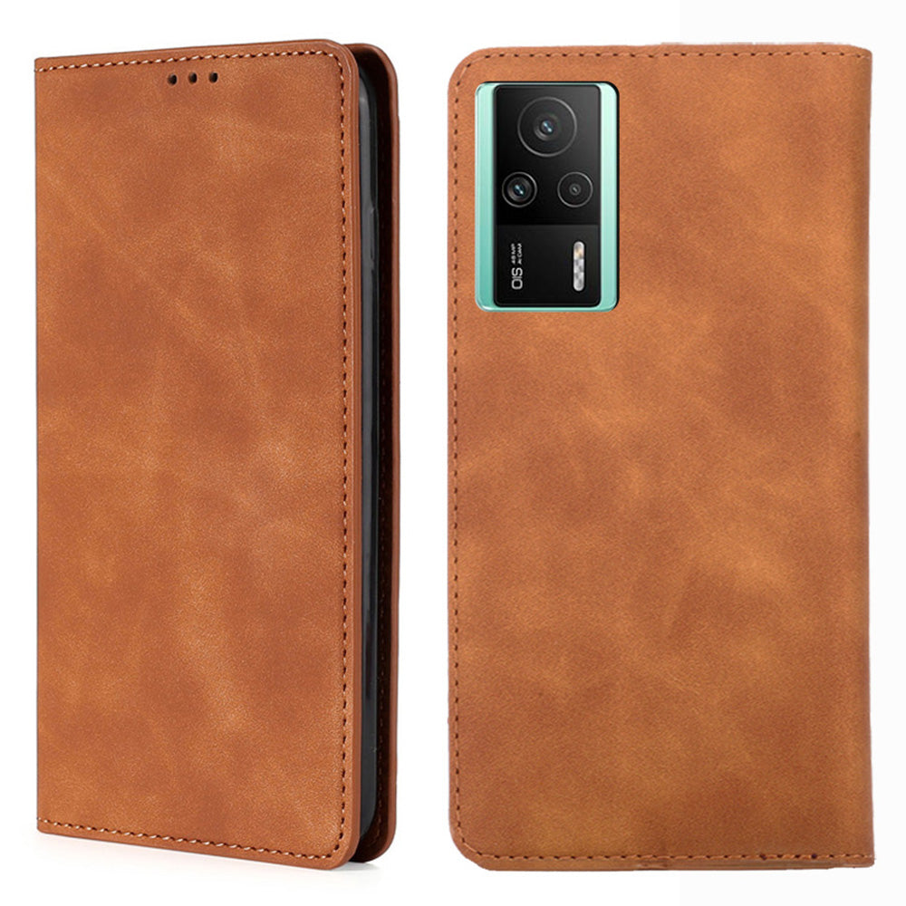 For Xiaomi Redmi K60E 5G Shockproof Case Cell Phone Cover Card Slot Stand Skin-Touch Flip Leather Phone Shell