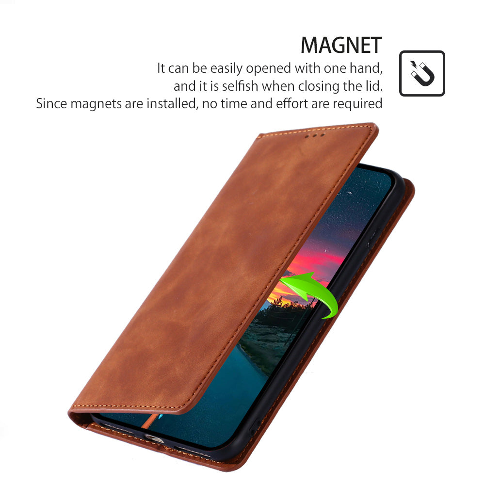 For Xiaomi Redmi K60E 5G Shockproof Case Cell Phone Cover Card Slot Stand Skin-Touch Flip Leather Phone Shell