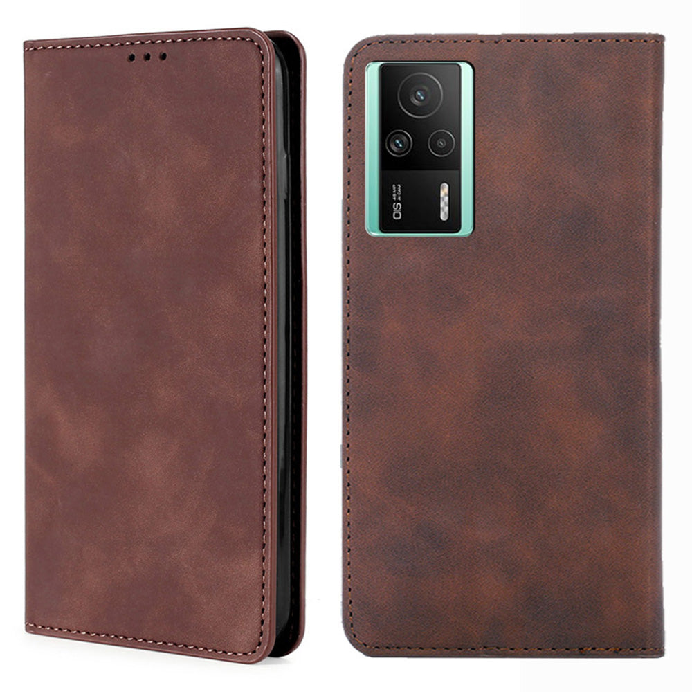 For Xiaomi Redmi K60E 5G Shockproof Case Cell Phone Cover Card Slot Stand Skin-Touch Flip Leather Phone Shell