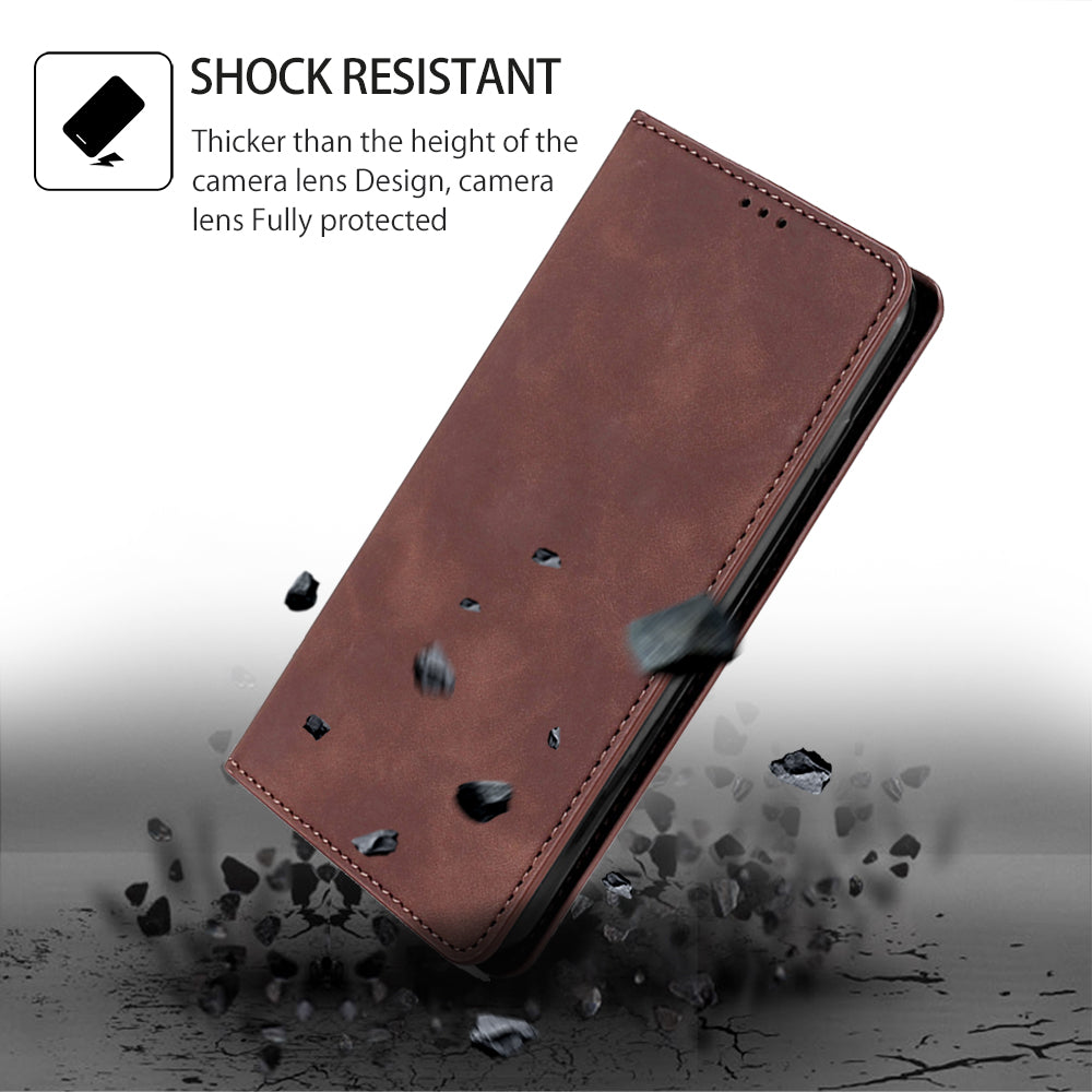 For Xiaomi Redmi K60E 5G Shockproof Case Cell Phone Cover Card Slot Stand Skin-Touch Flip Leather Phone Shell