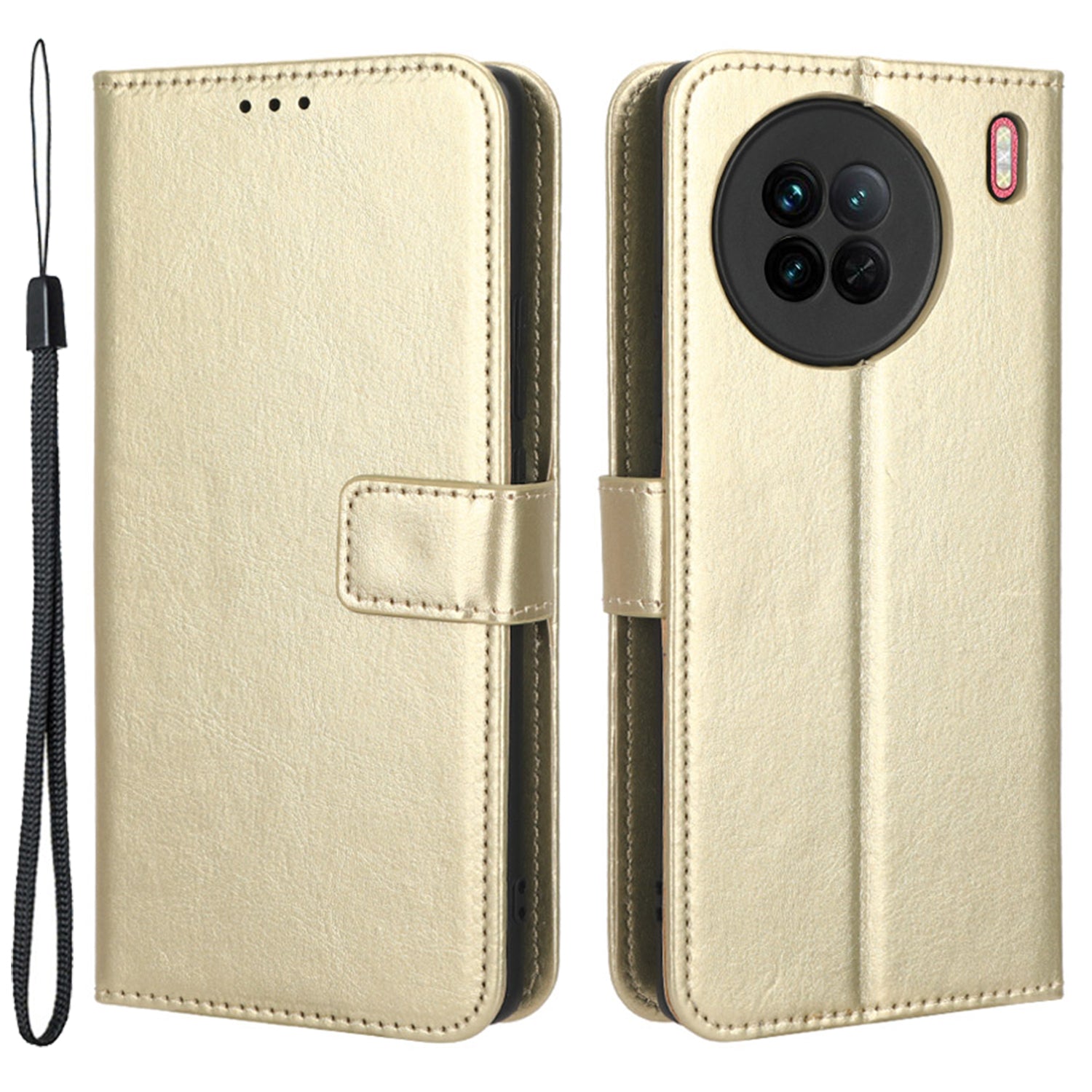 Crazy Horse Texture Wallet Stand Case for vivo X90 5G PU Leather Flip Phone Cover with Strap