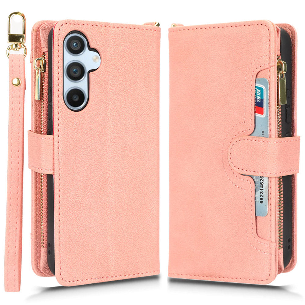 For Samsung Galaxy A54 5G Wallet Zipper Pocket Phone Case Drop Protection Phone Cover with Strap
