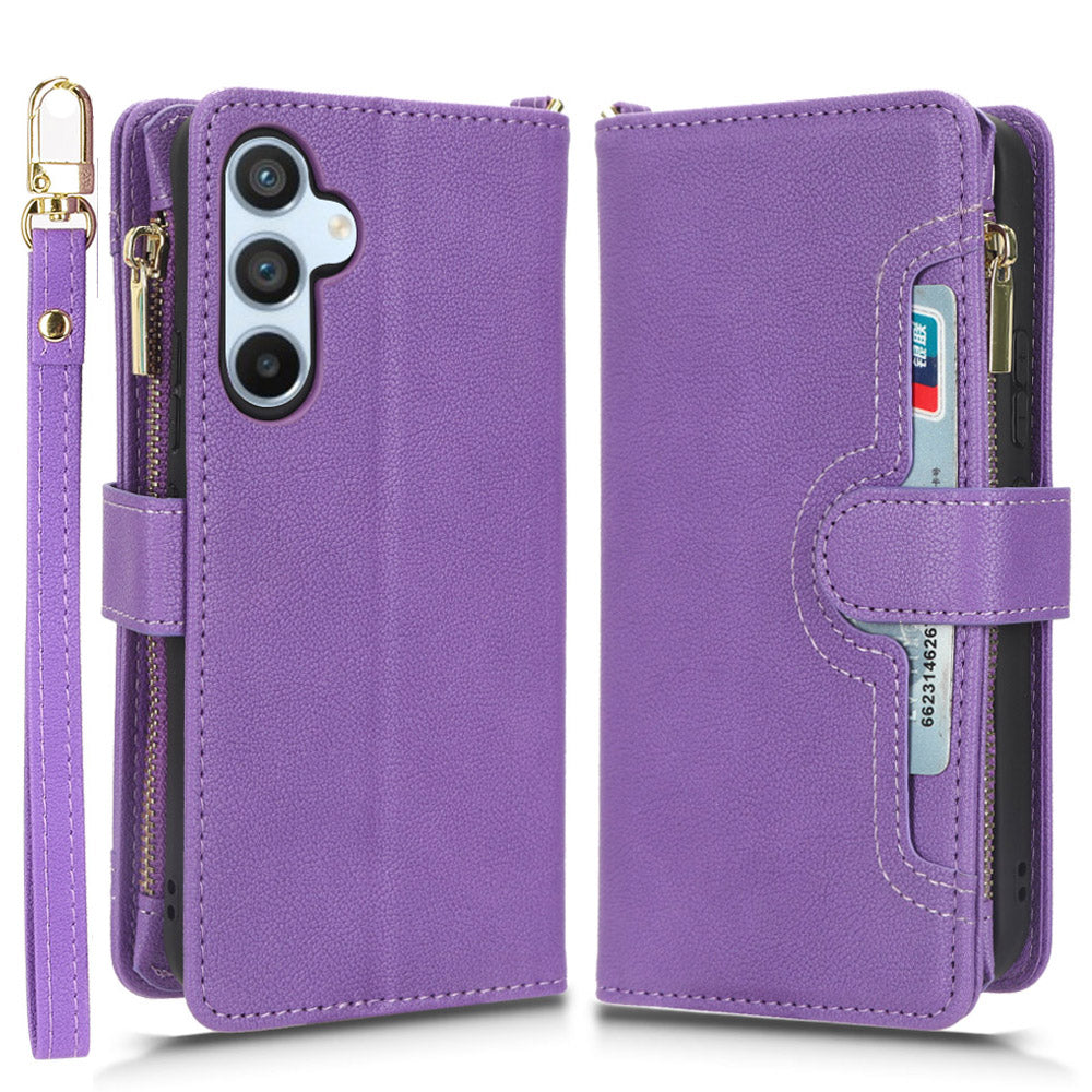 For Samsung Galaxy A54 5G Wallet Zipper Pocket Phone Case Drop Protection Phone Cover with Strap