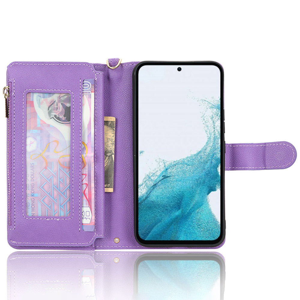 For Samsung Galaxy A54 5G Wallet Zipper Pocket Phone Case Drop Protection Phone Cover with Strap