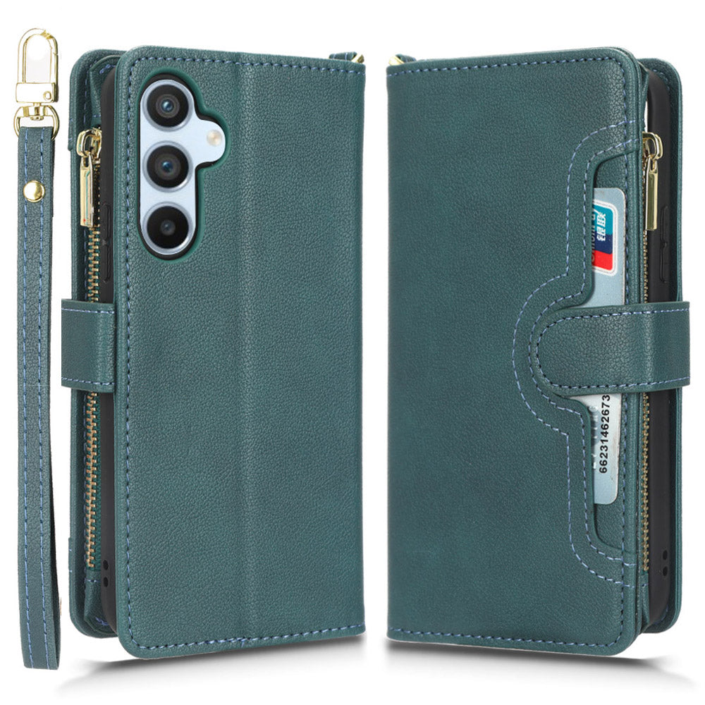 For Samsung Galaxy A54 5G Wallet Zipper Pocket Phone Case Drop Protection Phone Cover with Strap