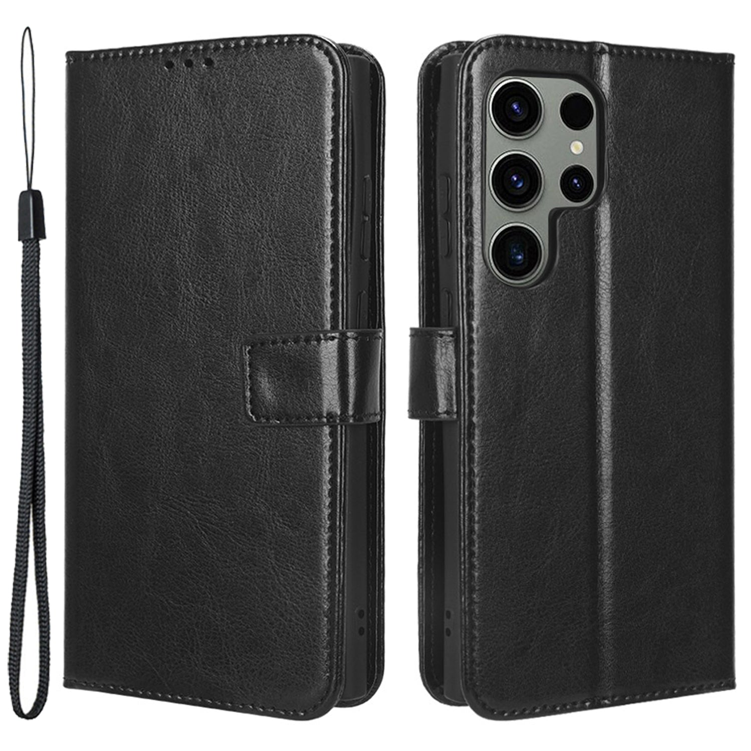 Mobile Phone Case for Samsung Galaxy S23 Ultra Crazy Horse Texture Wallet Stand PU Leather Phone Cover with Strap
