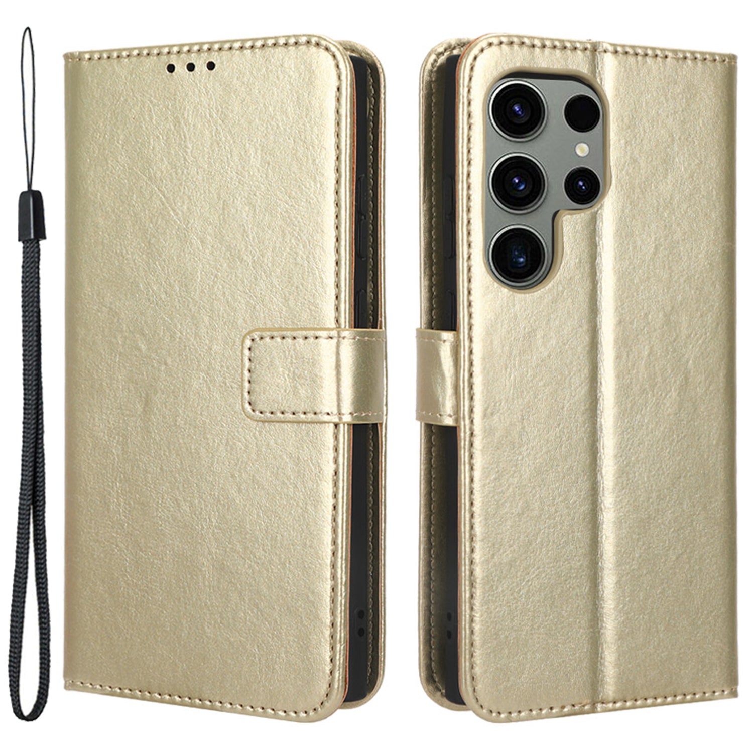 Mobile Phone Case for Samsung Galaxy S23 Ultra Crazy Horse Texture Wallet Stand PU Leather Phone Cover with Strap