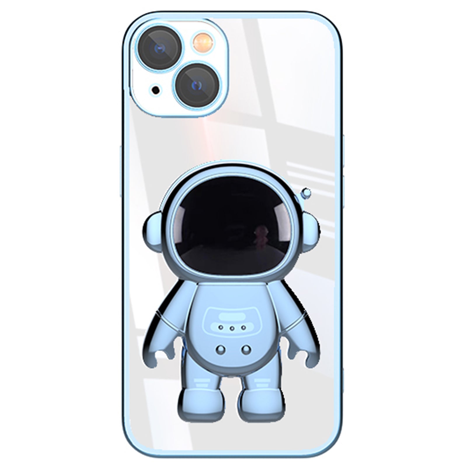 For iPhone 14 Plus Astronaut Shaped Kickstand Phone Case Electroplating Phone Cover with Lens Film - Silver