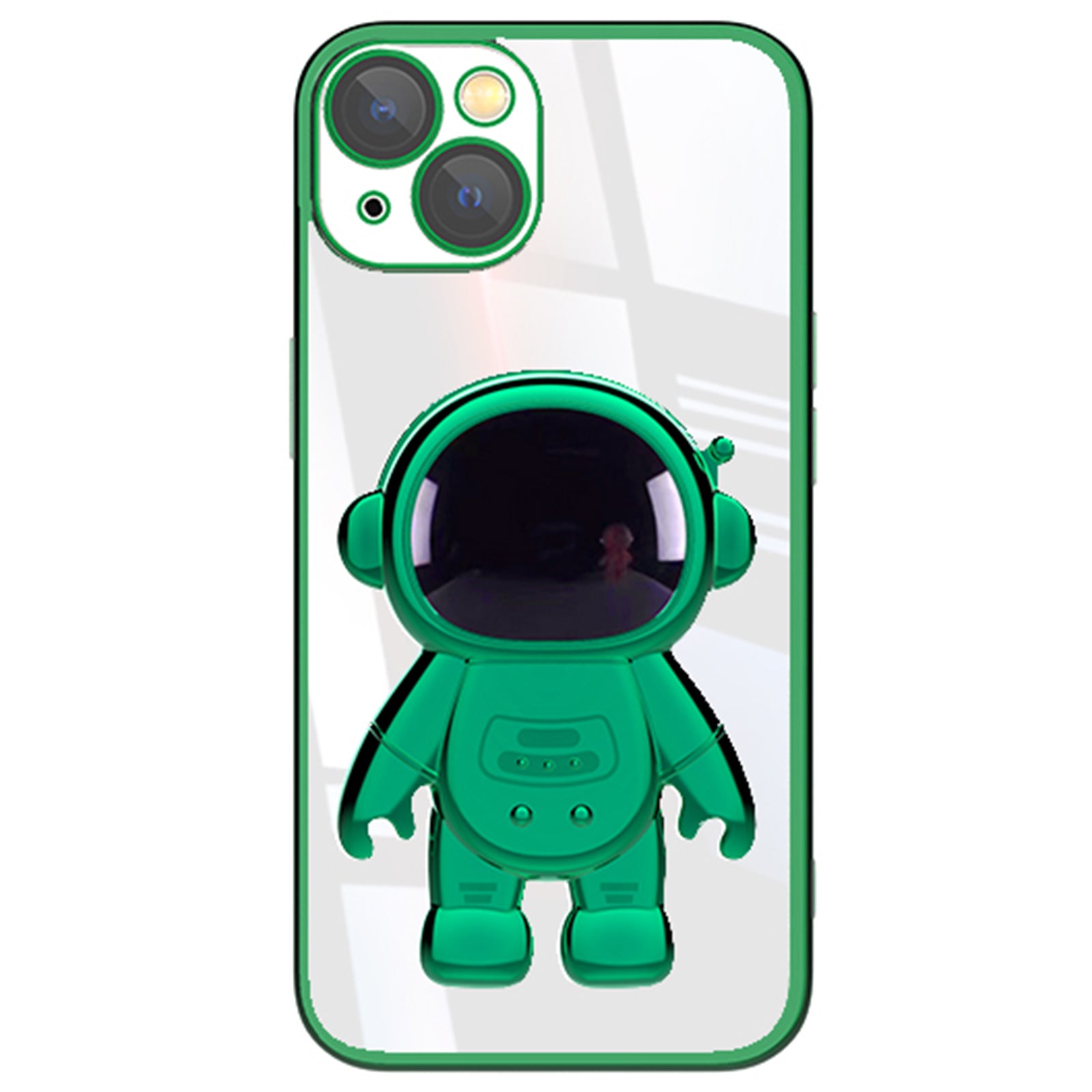 For iPhone 14 Plus Astronaut Shaped Kickstand Phone Case Electroplating Phone Cover with Lens Film - Silver