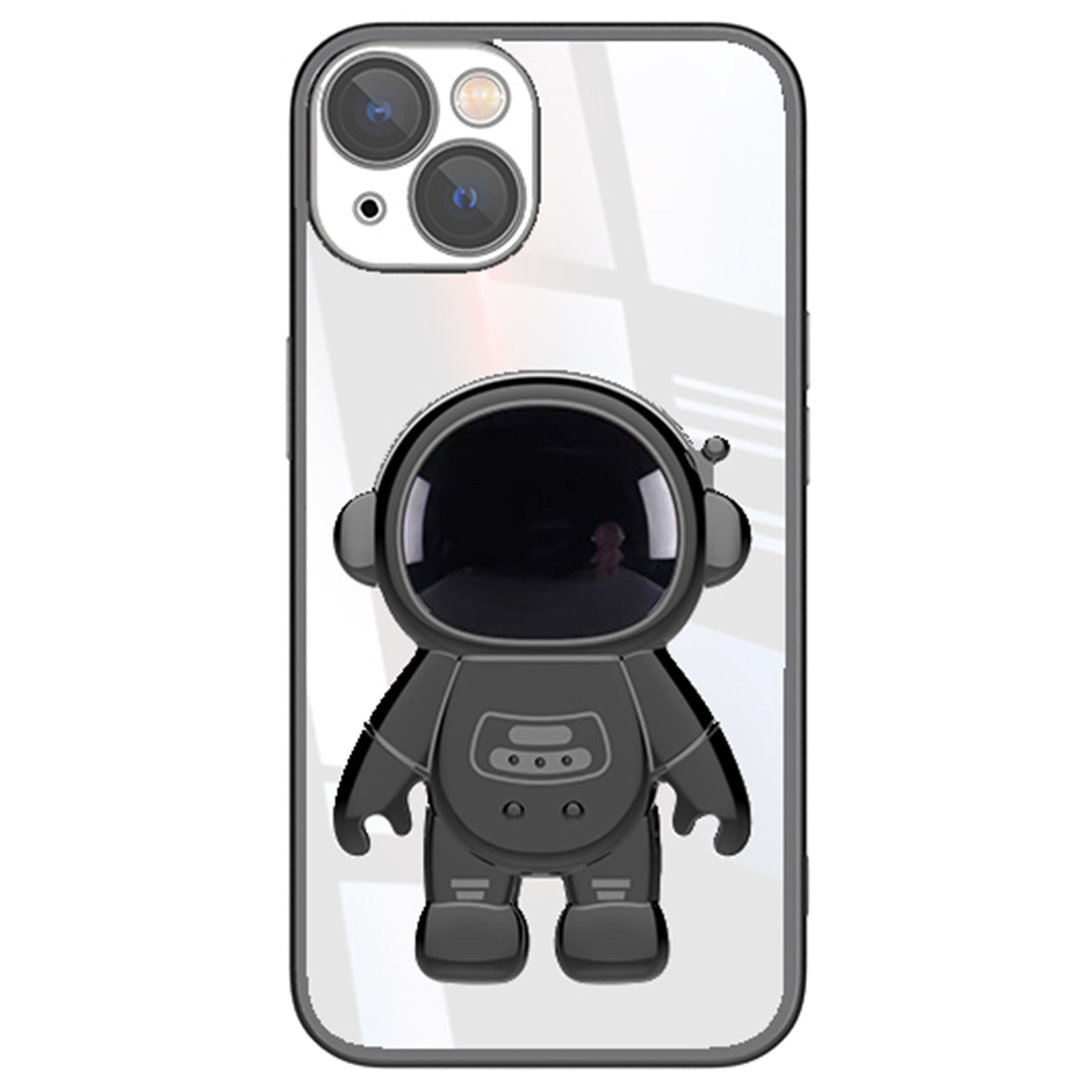 For iPhone 14 Plus Astronaut Shaped Kickstand Phone Case Electroplating Phone Cover with Lens Film - Silver