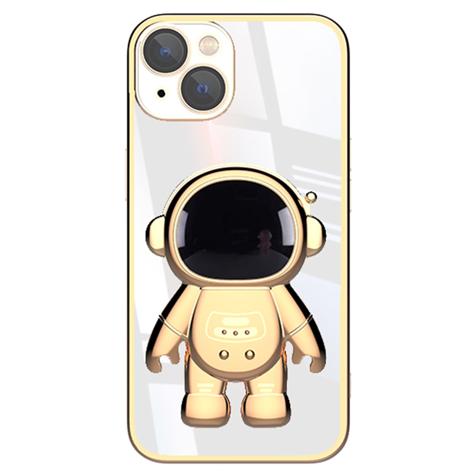 For iPhone 14 Plus Astronaut Shaped Kickstand Phone Case Electroplating Phone Cover with Lens Film - Silver