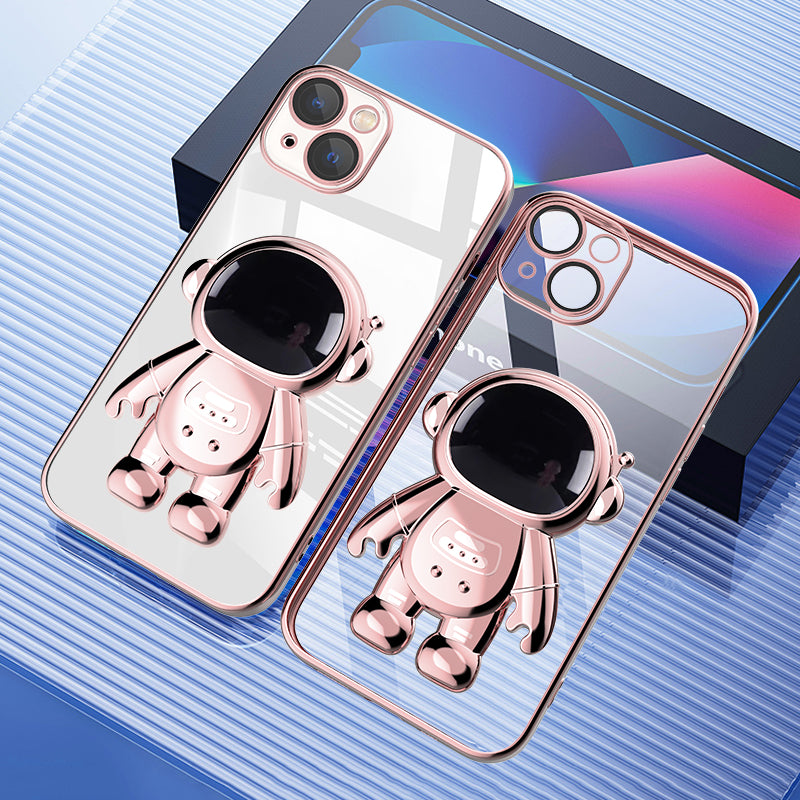 For iPhone 14 Phone Case with Astronaut Shaped Kickstand Electroplating Phone Cover with Lens Film