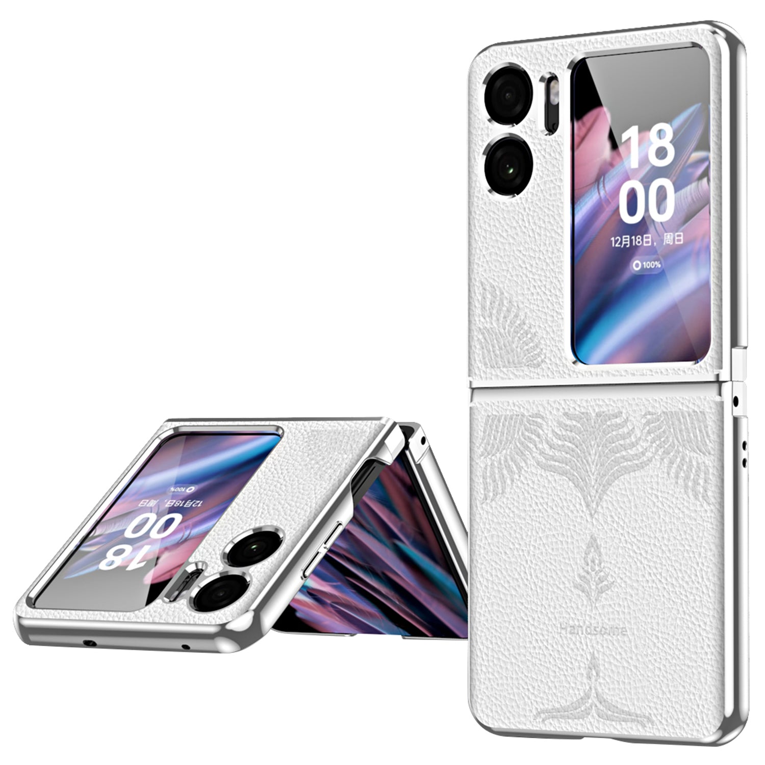 For Oppo Find N2 Flip 5G Electroplated Phone Case Litchi Texture PU Leather Coated Hard PC Protective Cover