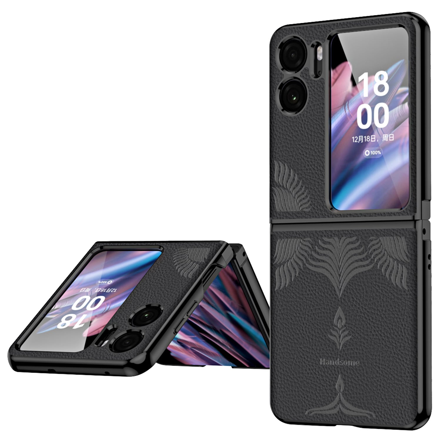 For Oppo Find N2 Flip 5G Electroplated Phone Case Litchi Texture PU Leather Coated Hard PC Protective Cover