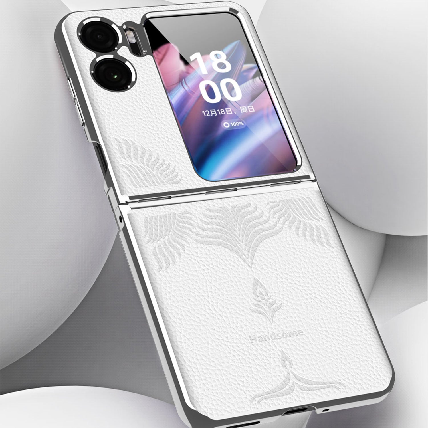 For Oppo Find N2 Flip 5G Electroplated Phone Case Litchi Texture PU Leather Coated Hard PC Protective Cover