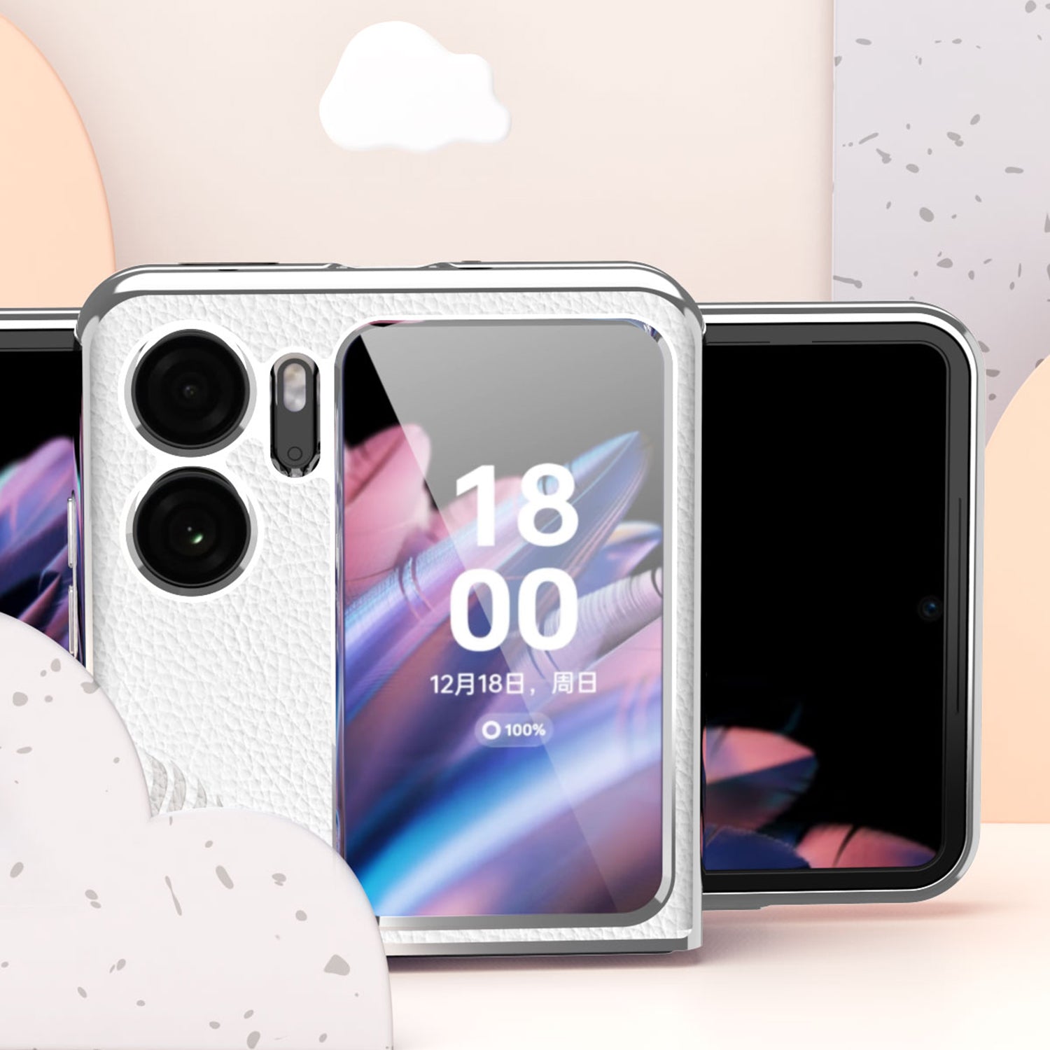 For Oppo Find N2 Flip 5G Electroplated Phone Case Litchi Texture PU Leather Coated Hard PC Protective Cover