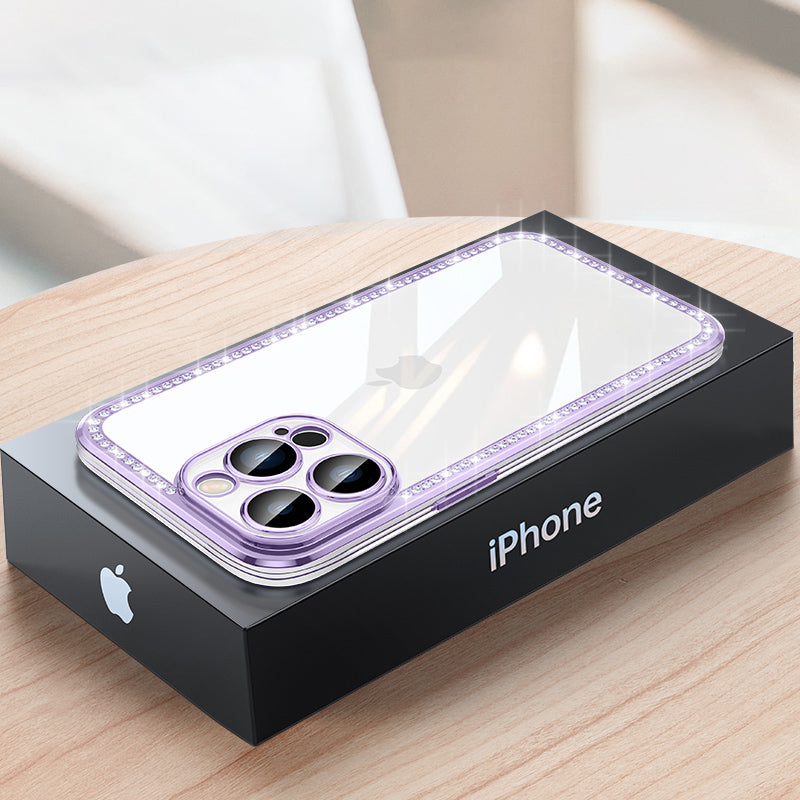 For iPhone 13 Pro 6.1 inch Electroplating Frame Phone Case TPU PC Phone Cover with Camera Protection and Rhinestone Decor