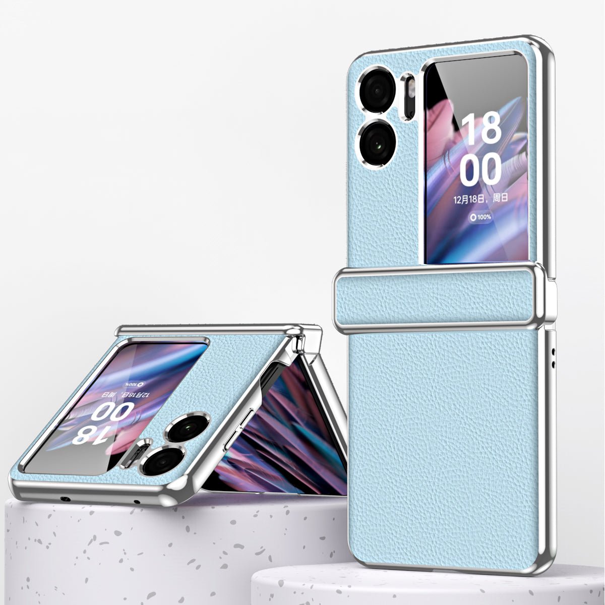 For Oppo Find N2 Flip 5G Litchi Texture PU Leather Coated PC Drop-proof Cover Electroplated Phone Case