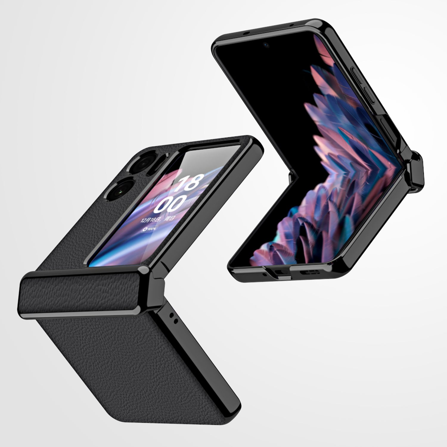 For Oppo Find N2 Flip 5G Litchi Texture PU Leather Coated PC Drop-proof Cover Electroplated Phone Case