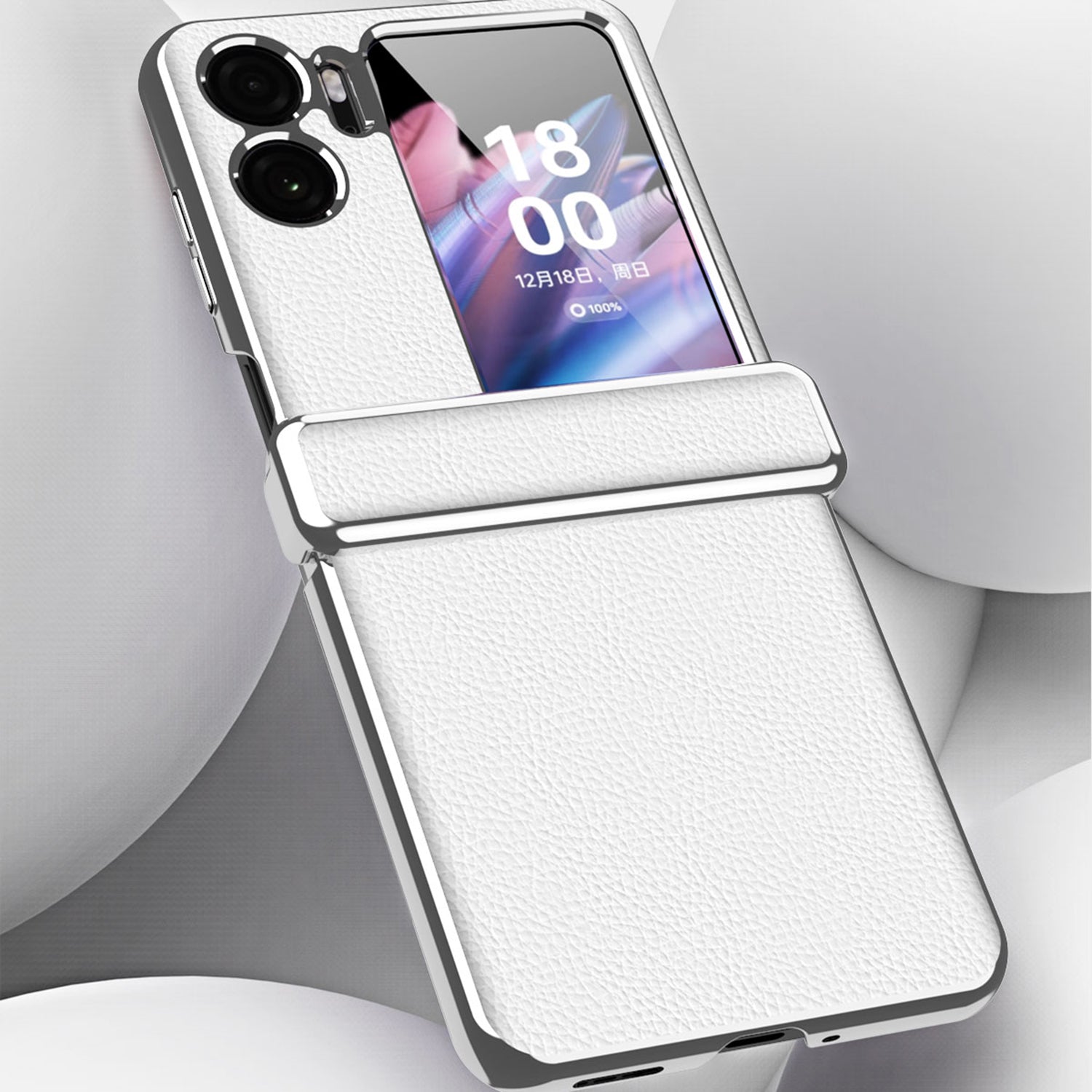 For Oppo Find N2 Flip 5G Litchi Texture PU Leather Coated PC Drop-proof Cover Electroplated Phone Case