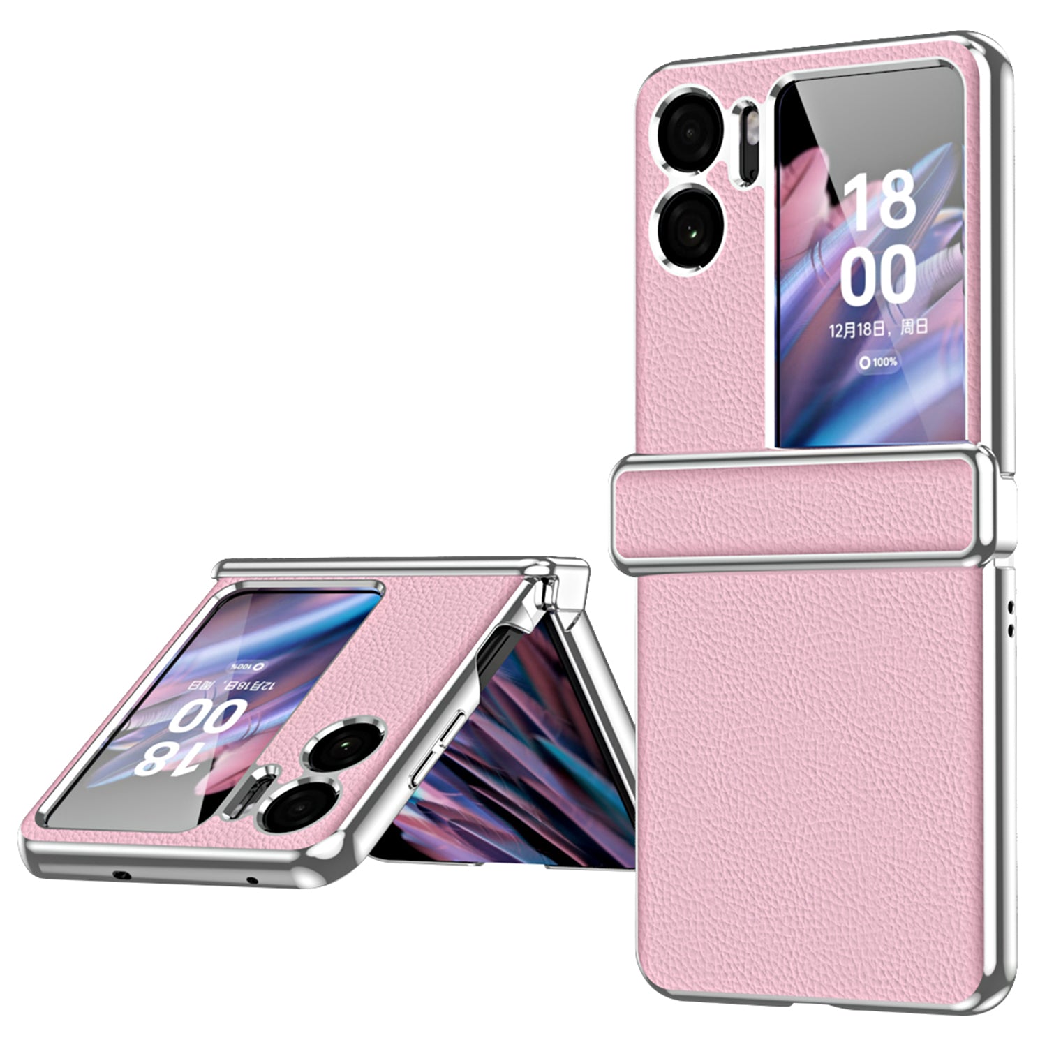 For Oppo Find N2 Flip 5G Litchi Texture PU Leather Coated PC Drop-proof Cover Electroplated Phone Case