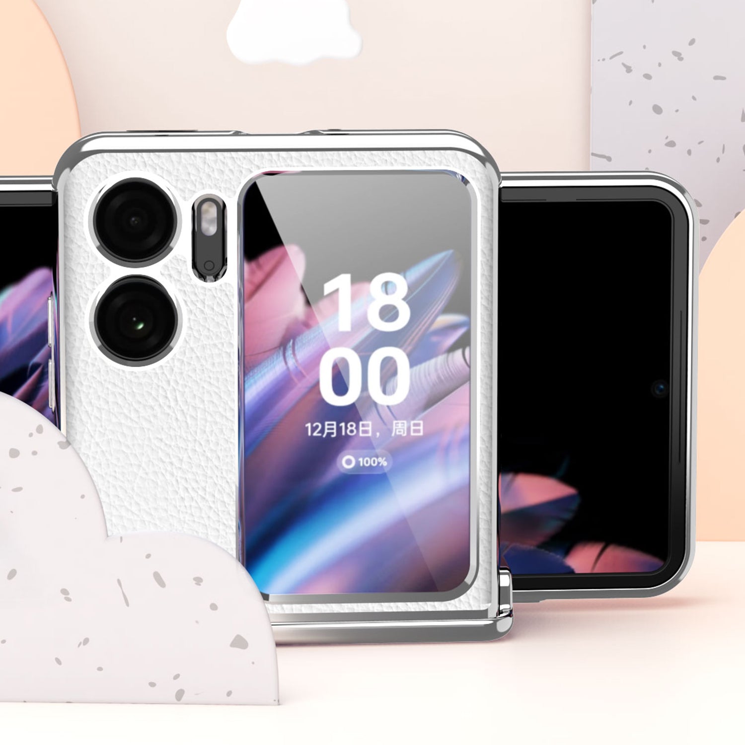 For Oppo Find N2 Flip 5G Litchi Texture PU Leather Coated PC Drop-proof Cover Electroplated Phone Case