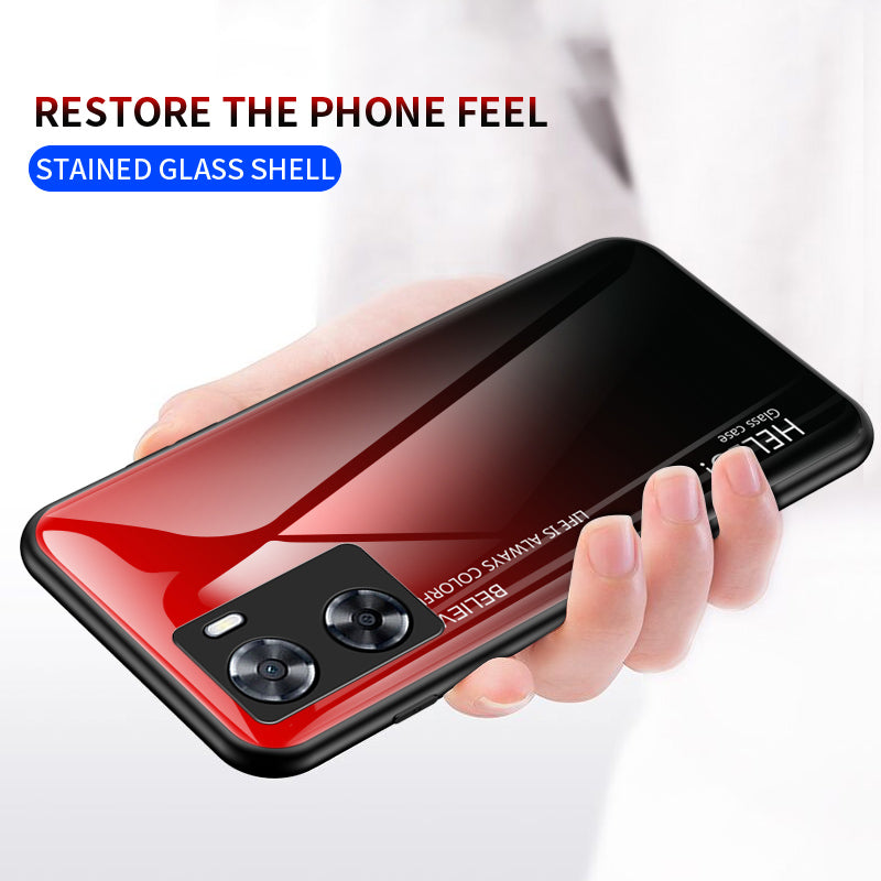 For Oppo A57s 4G A57 4G Gradient Tempered Glass Phone Case PC TPU Shockproof Protective Cover