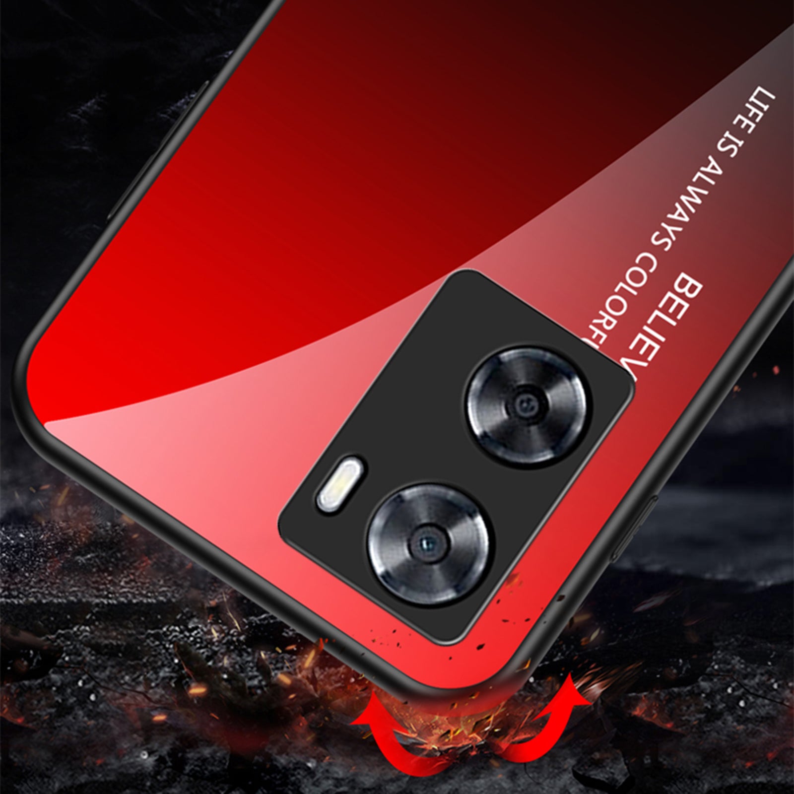 For Oppo A57s 4G A57 4G Gradient Tempered Glass Phone Case PC TPU Shockproof Protective Cover