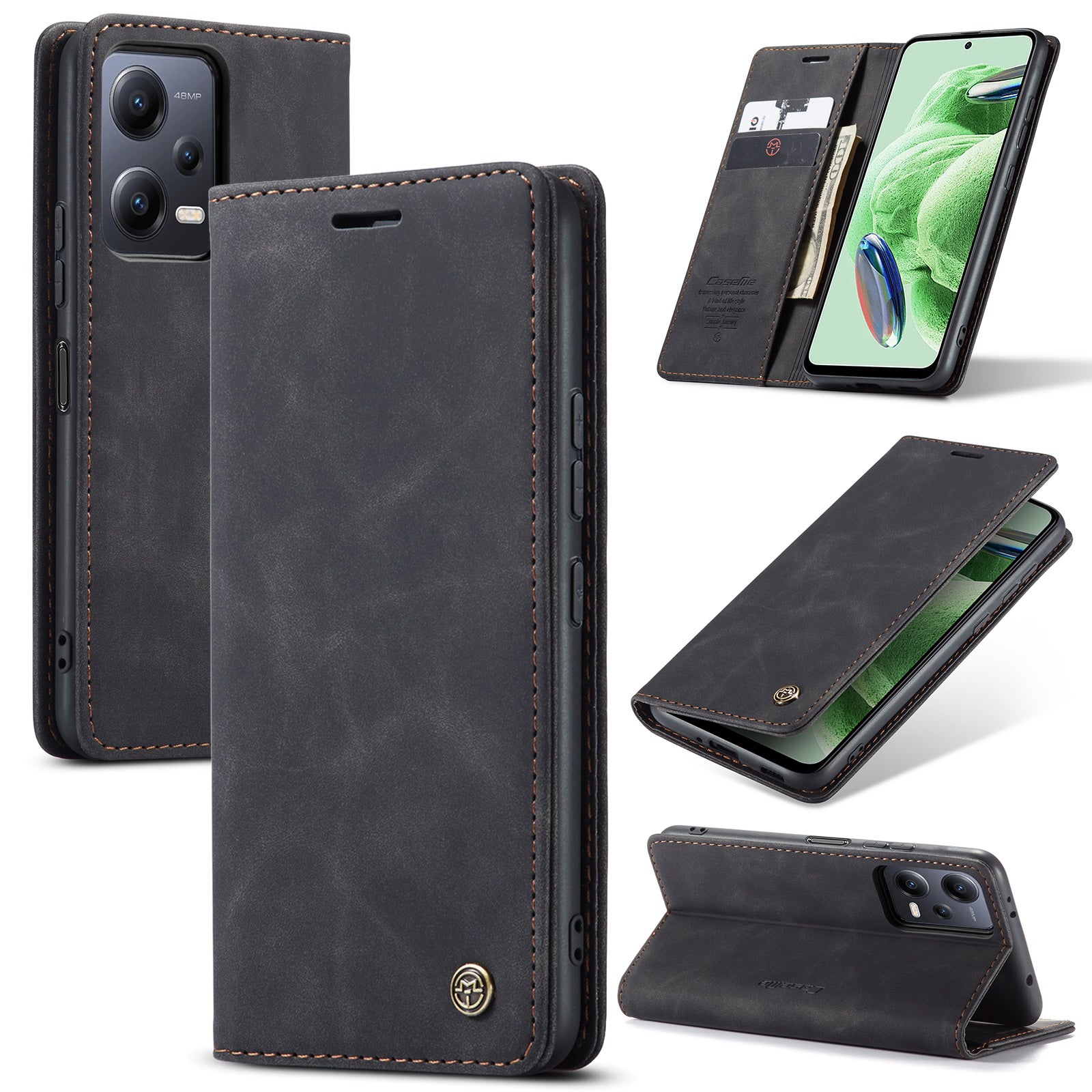 CASEME 013 Series Phone Case for Xiaomi Redmi Note 12 5G (Global) (India) (China) Poco X5 5G Shockproof PU Leather Case Wallet Stand Cover